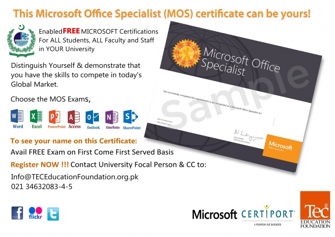 Free Microsoft Office Specialist Certifications | Mehran University
