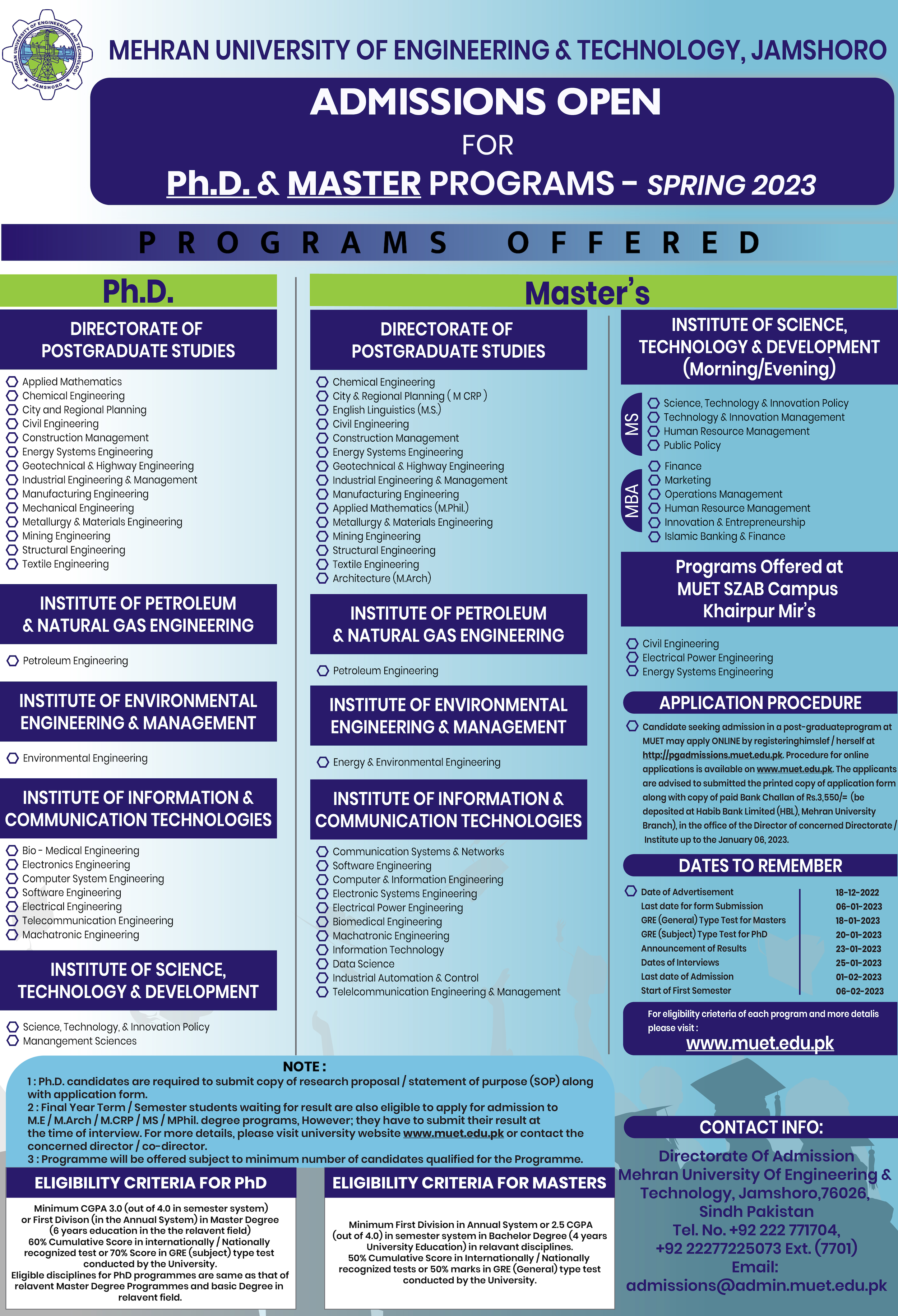 Admissions Open for PhD & Master Programs
