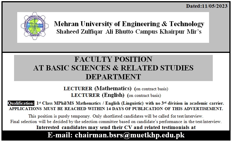 FACULTY POSITION AT BASIC SCIENCES & RELATED STUDIES DEPARTMENT