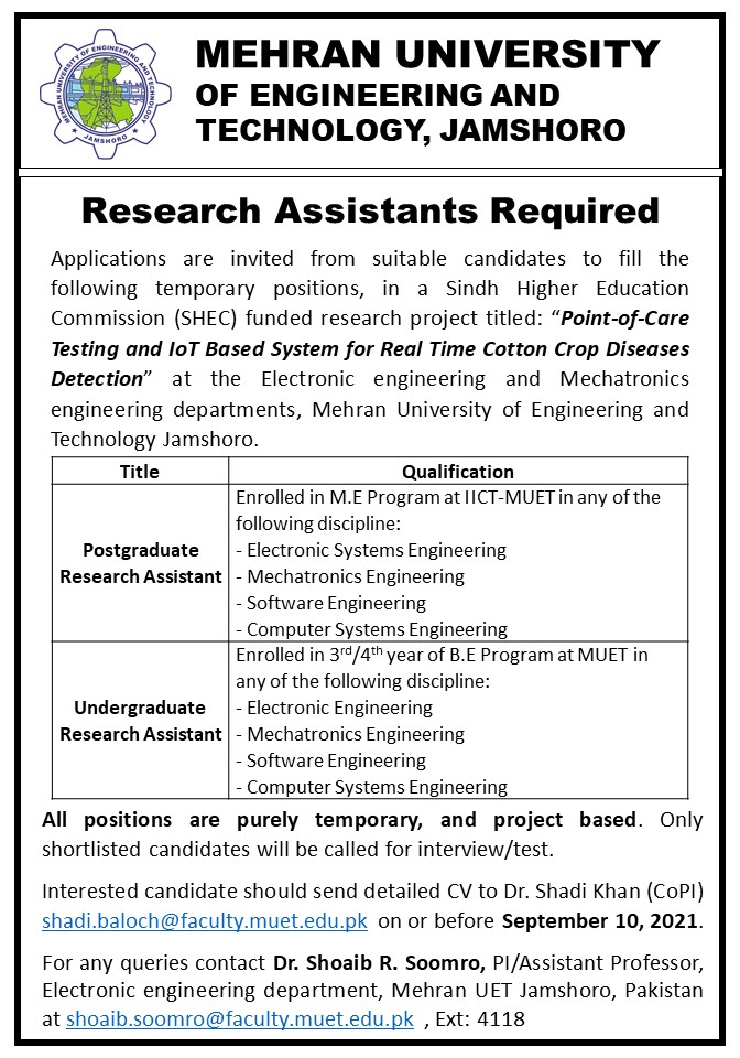 Research assistants required